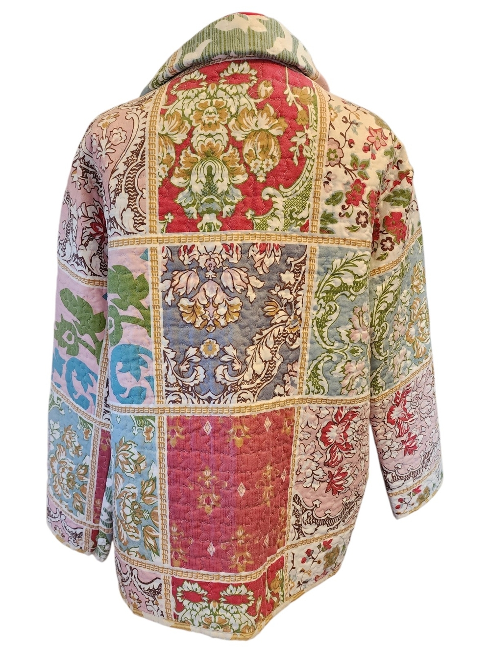 Repurpose Quilted Coat Jacket Paisley Pastel Floral Homemade Spring Fall Upcycle - Picture 2 of 8